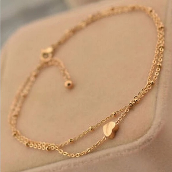 5 for $25 Two Layer Gold Color Heart Anklet - Picture 3 of 8